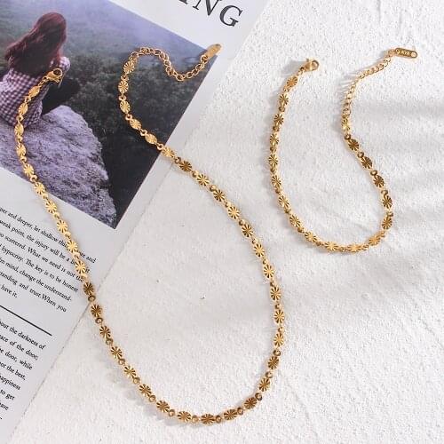 21 Trendy Simple And Graceful 316L Stainless steel Gold Plated Waterproof Tarnish free Necklace And Bracelet For Women