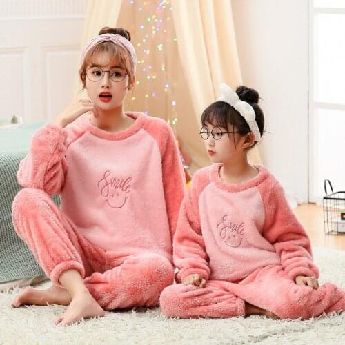 Mother Daughter Matching Clothes Set Mother Kids Pajamas 2pcs Womens Flannel Letter Printed Homewear Winter Teen Girl Sleepwear