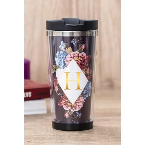 Gift Shop H Letter Flower Pattern Thermos Cup