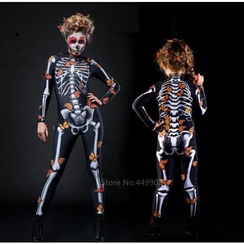 Skeleton Women Costume Halloween Kids Baby Girls Butterfly Ghost Jumpsuit Party Carnival Cosplay Scary Devil Day of The Dead