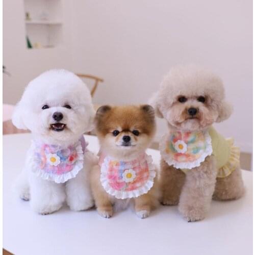 Pet Dog Saliva Towel for Small Dogs Pomeranin Puppy Bandanas for Poodles Yorkies Triangle Scarf Puppy Bib Dog Accessories Lace