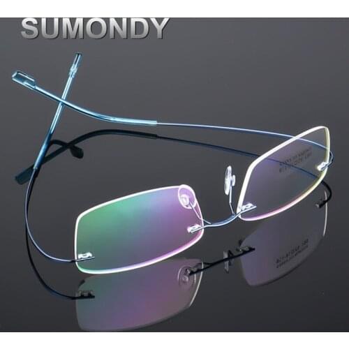 SUMONDY Rimless Titanium Alloy Glasses Frame Men Women Square Plain Glass Spectacles Toughness Prescription Eyewear Frames UF60