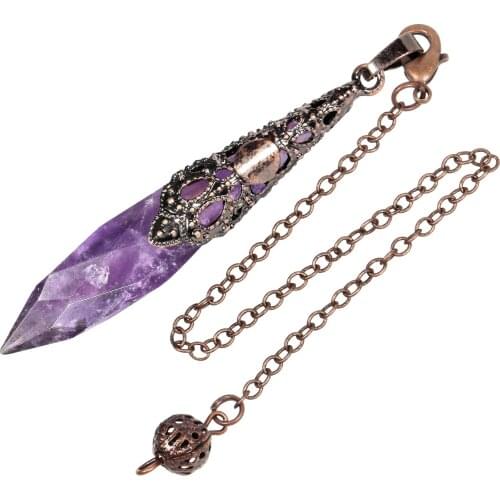SUNYIK Natural Stone Dowsing Pendulum Faceted Crystal Point Pendulum for Divination Copper Pendant Healing Reiki Wicca Pendule