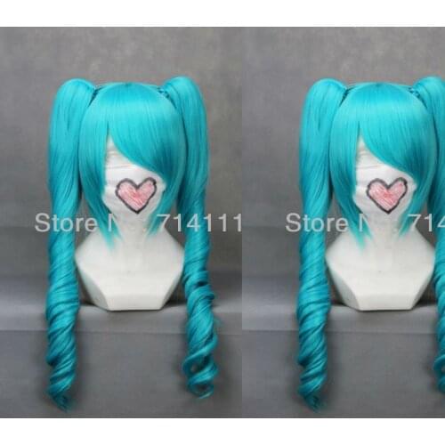 Vocaloid 65cm Culy blue long cosplay wig with removable chip ponytails + wig cap