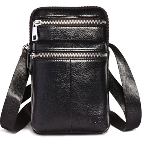 Men Hip Bum Belt Hook Cell Phone Waist Fanny Pack Cross Body Bag Genuine Leather Trend Purse Business Messenger Shoulder Bags