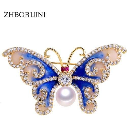 ZHBORUINI 2019 Natural Freshwater Pearl Brooch Court Style Vintage Enamel Butterfly Brooch Pearl Jewelry For Women Not Fade Gift