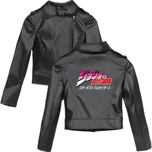 2021 New Autumn JOJOs Bizarre Adventure Print Woman Jacket Black Pu Faux Leather Jacket Women Zipper Slim Short Biker Jackets