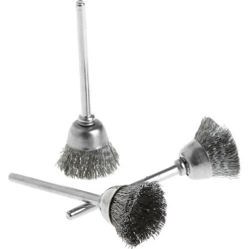 3Pcs/set Steel Wire Wheel Brush Head Abrasive Deburring Drilling Tools Bowl-shape