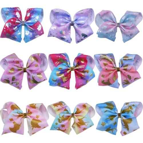 6 inch unicorn print grosgrain ribbon bows with clip galaxy Bowknot Headwear Children Girls Hair Accessories 9PC/lot