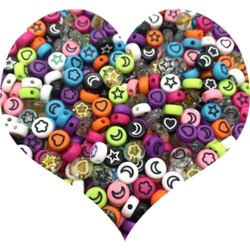 100pcs/Lot 7mm Oval Shape Acrylic Spaced Beads Stars Moon Beads For Jewelry Making DIY Charms Bracelet Necklac#13