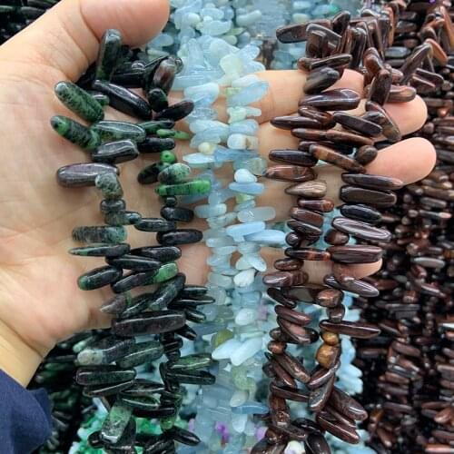 Natural Zoiside Aquamarines Tiger Eye Stone Beads 15'' Stick Spike DIY Loose Beads For Jewelry Making Beads Women Men Necklace