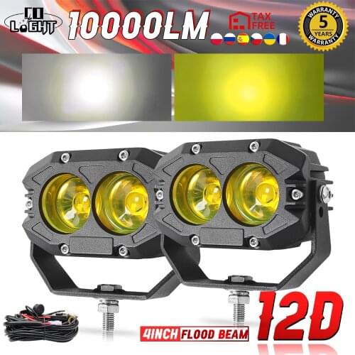CO LIGHT 12D 4" Led Work Light 12V 24V Flood Spot Led Beams Yellow Fog Lamp White DRL Led Light Bar for ATV SUV Tractor Boats