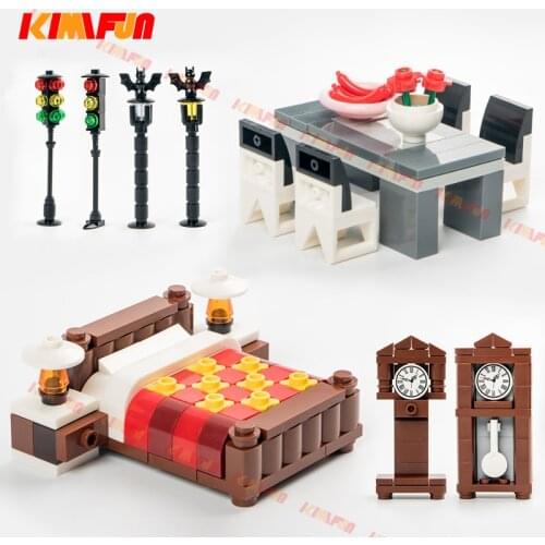 City Accessories MOC Street Traffic Light Clock Bricks DIY Desk Bed Table Building Blocks Furniture Toys Compatible with Lego