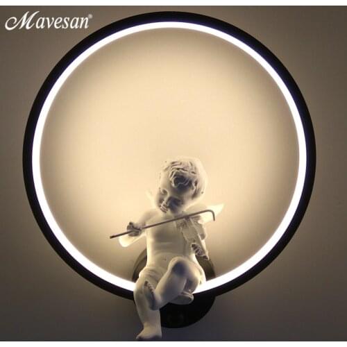 Hot Selling Wall Lamps Indoor Black White Wall Lighting Minimalist Art Sconce Interior With Angel Bird Home Decoration wall