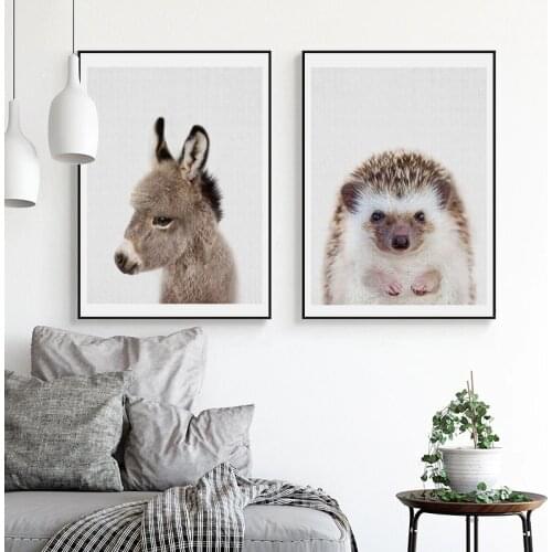 Little Animals Art Posters and Prints Donkey Wall Art Canvas Painting Hedgehog Wall Pictures For Nursery Living Room Home Decor