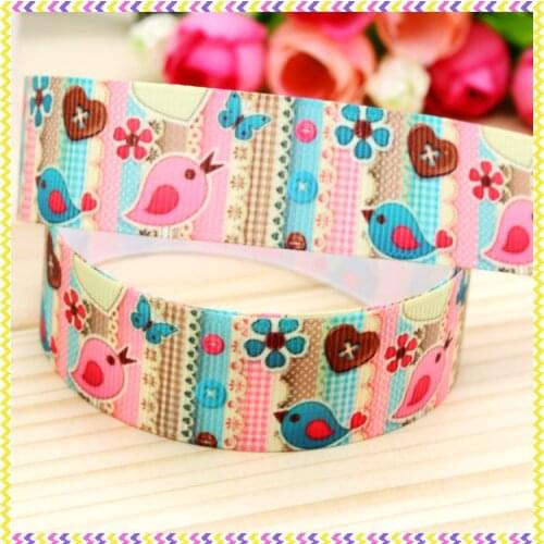 7/8'' Free shipping bird printed grosgrain ribbon headwear hair bow diy party decoration wholesale OEM 22mm B1048