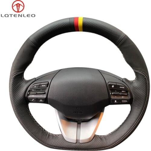 LQTENLEO Black Genuine Leather Suede Hand-stitched Car Steering Wheel Cover For Hyundai Ioniq 2016-2020 Elantra 4 2016-2020