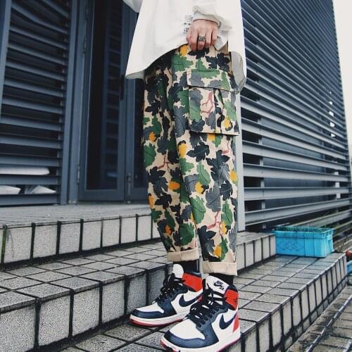 Mens Summer Camouflage Printed Mixed Colors Trousers Straight Casual Long Cargo Pants Street Hip-hop Slim Fit 2020
