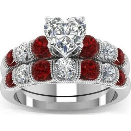 Cool Vintage Fashion Jewelry 925 Sterling Silver Filled Pear Cut White&Red 5A Cubic Zirconia Party Women Couple Bridal Ring Set