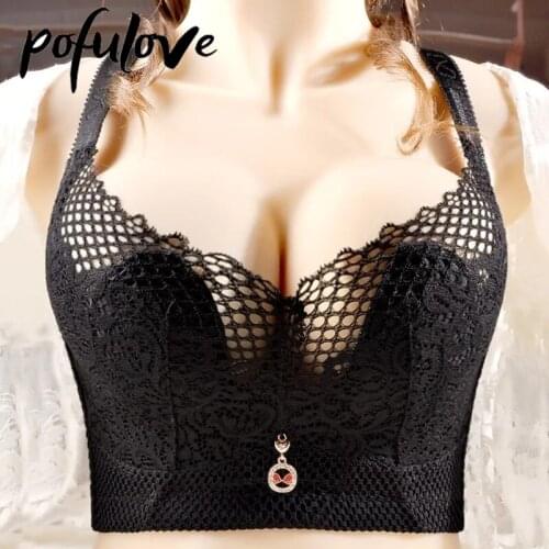 Lingerie Plus Size Bralette 34-52 C D E Push Up Bra Crop Top Wire Free Bra Sexy Lace Brassiere Mesh Ultra Thin Underwear Padding