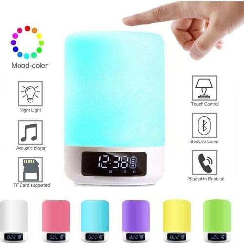 Night Light Smart Alarm Clock Night Lamp LED Bluetooth Speaker Touch Colorful Bedside Lamp Creative Gift Alarm Clock for Kids