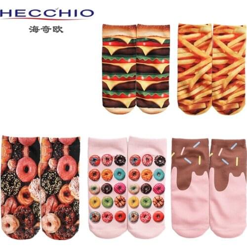 New 3D Printed Socks, French Fries, Burgers, Donuts, Printed Cotton Anklet Socks, Low-Cut Sports Socks, Cute Womens Socks