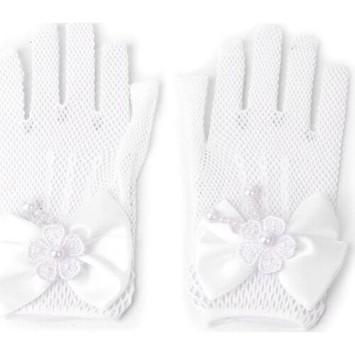 Girls Gloves Princess Mesh Dress Accessories Hollow Bow Knot Prom For Kids Bride