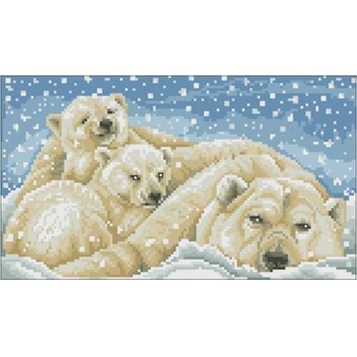 Polar bear family in winter counted 11CT 14CT 18CT DIY Cross Stitch Sets wholesale Cross-stitch Kits Embroidery Needlework