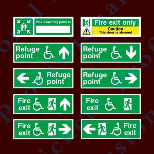 Warning sign Fire Exit / Refuge Point / Assembly Point / Alarmed - Plastic Sign, Sticker Waterproof Vinyl Motorcycle Decals