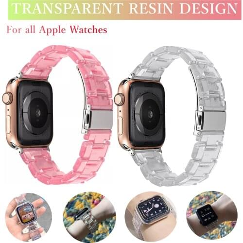 Transparent Resin Luxury Watch Strap for Apple Watch 6 44mm 40mm steel correa for iwatch 6 series 5 4 3 watchband women 38 40MM