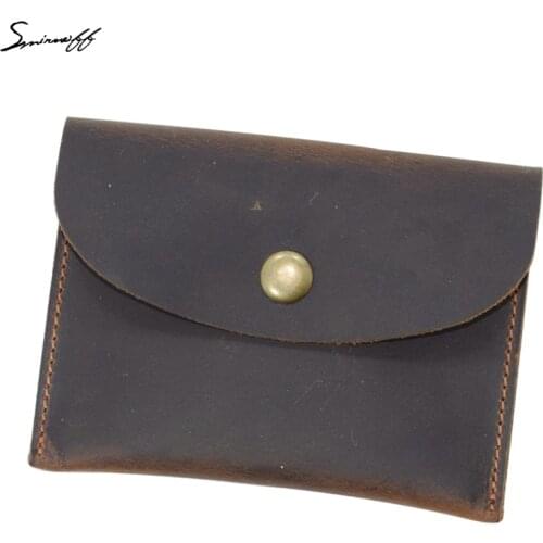 SMIRNOFF Handmade Genuine Leather Men Smart Coin Wallet Small Purse Bag Leather Wallet Retro Crazy Horse Men Mini Purse