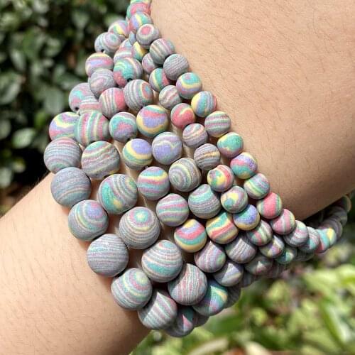 Dull Polished Matte Colorful Malachite Stone Round Beads For Jewelry Making 6/8/10mm Spacer Loose Beads Diy Bracelet Necklace