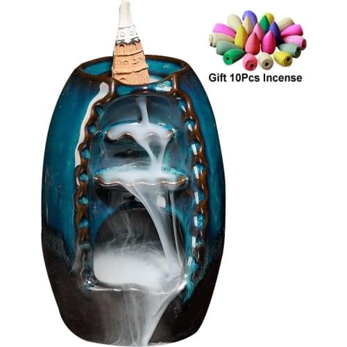 VIP Seller Handmade Purple Clay Home Decoration With 10Cones Free Gift Waterfall Incense Burner Ceramic Holder