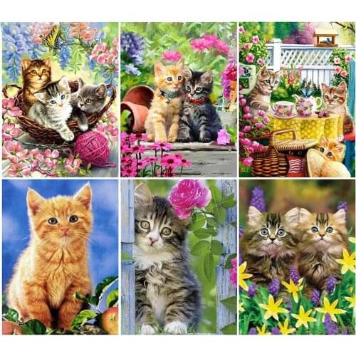 YI BRIGHT Diamond Painting 5D Kitten Flower Diamond Embroidery Art Handmade Rhinestone Animal Picture Home Decor Gift