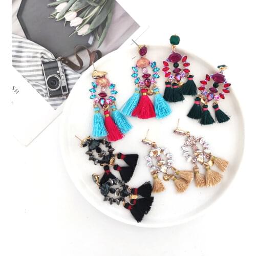 JURAN charm Fringed pendant Drop Earrings Big Long Statement Earrings Chic Bohemia Multicolor Tassel Oorbellen Jewelry 2019
