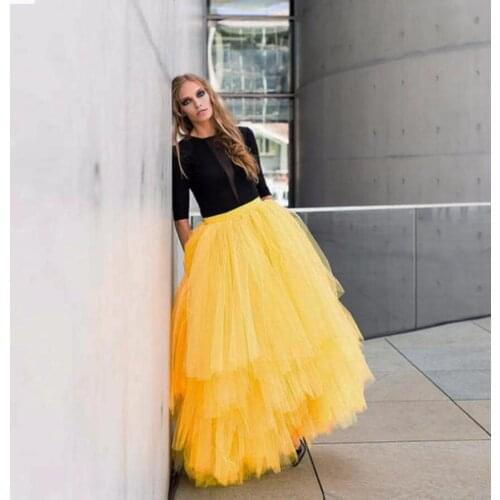 Yellow Maxi Long Skirt Adult Tutu Tulle Tiered Layers Ball Gown Skirts for Women Stylish Long Party Gowns Custom Made