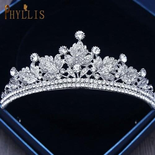 A02 Women Tiara Baroque Crystal Crown for Bridal Queen Princess Diadem Leaves Wedding Hair Accessories Bridal Headpiece Headwear