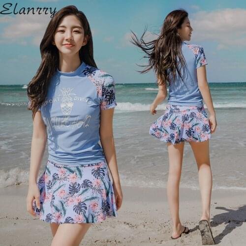 2021 Women Two Pieces Swimsuit Floral Print Beach Wear Summer Sports Wear Summer Ladies Bathing Suit Sport Surfing Suit Maillot