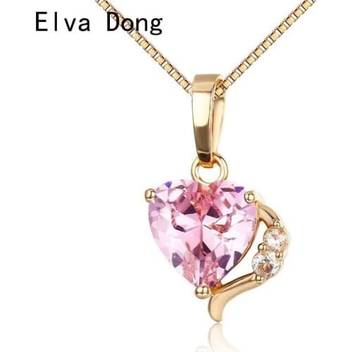Cute Small Love Heart Pink CZ Charm Pendant Short Choker Necklaces for Women Girls Kids Friend Jewelry Gold Color Chain 40cm+5cm