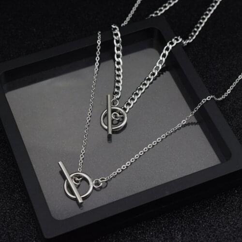 1pc Two Types Long Chain Necklace Idol Same Jewelry Fashion Stainless Steel Necklace OT Pendant Choker Men Women kpop