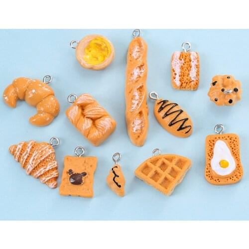 10pcs Artificial Food Resin Charms Bread Cake Cookies Charms for Bracelets Jewelry Making Kawaii Cute Charm Keychain Accessories
