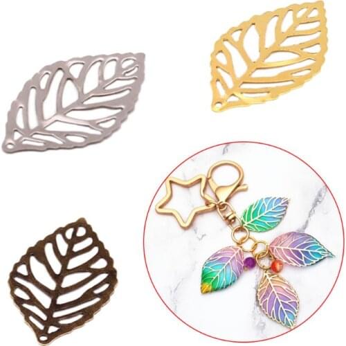 100 pcs/Pack Openwork Leaf Metal Flower Frame Pendant Charm DIY UV Resin Necklace Jewelry Making