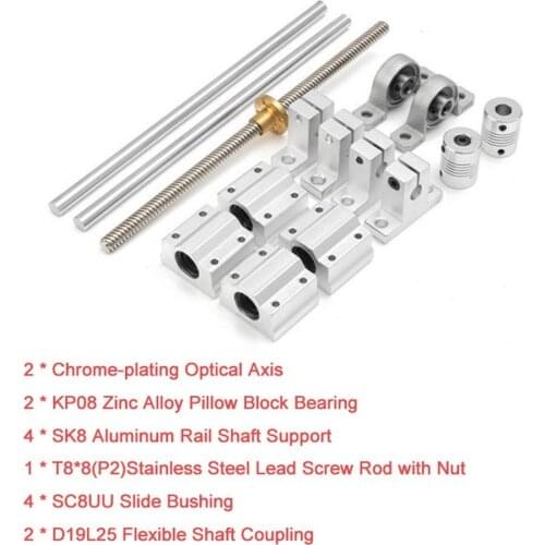 15pcs/set 400mm Optical Axis Guide Bearing Housings Linear Rail Shaft Support Screws Set