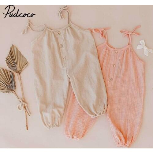 2020 Baby Summer Clothing Toddler Infant Baby Girl Wide Romper Jumpsuit Solid Outfit Sleeveless Sunsuit Cotton Spaghetti Clothes