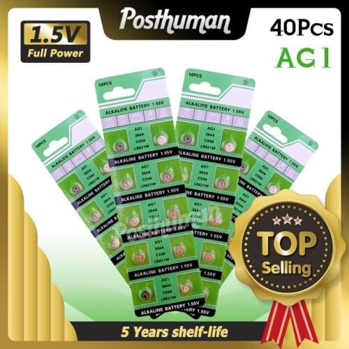 40Pcs/lot AG1 AG 1 Watch Clock Battery Pilas LR621 LR 621 LR621W SR621SW SR621 1.55V Button Coin Cell Batteries
