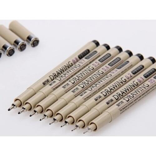 8 Pcs /Lot KNOW Brush Micron Fine Line Drawing Pen Sketch Pens Hook Line Pen Free Shipping