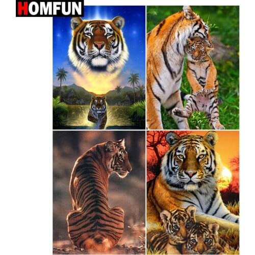 HOMFUN Diamond Painting Full Square/Round Diamond "Tiger forest animal" Pattern Embroidery Cross Stitch 5D Rhinestone Painting