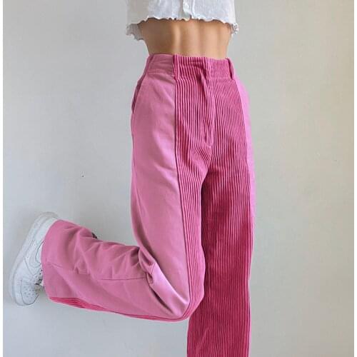 Corduroy Straight Slim Fit Pants Womens Harajuku Cargo Long Loose Trousers Autumn Winter High Waist Keep Warm Casual Streetwear