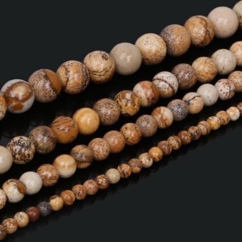 Hot Sale 15''/strand Round Natural Stone Picture Loose Spacer Beads 4mm 6mm 8mm 10mm for DIY Bracelet Necklace Jewelry Making