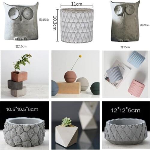 Cement flowerpot silicone mold manual DIY crafts succulent pot mold creative pattern design plant basin owl flowerpot mold